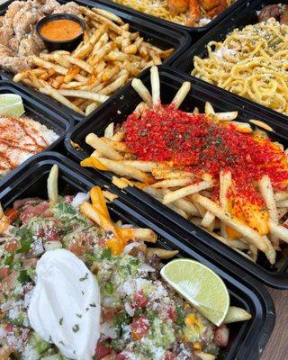 Zero's Appetizer fries selection includes Carne Asada Fries, XXTRA Flamin' Hot Cheetos Fries, and Garlic Butter Salt Fries.