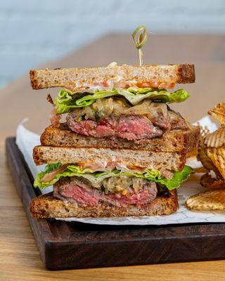 Steak sandwich. Also made with ribeye and served with a side of house made potato chips