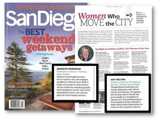 Mission Healthcare Directors Jennifer Robinson and Amy Nelson were nominated as San Diego Magazine's Women Who Move the City!