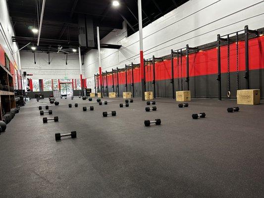 Weights and equipment organized before class