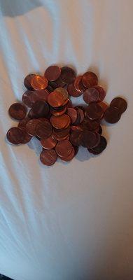 My change in all pennies since they "didn't have any other change"