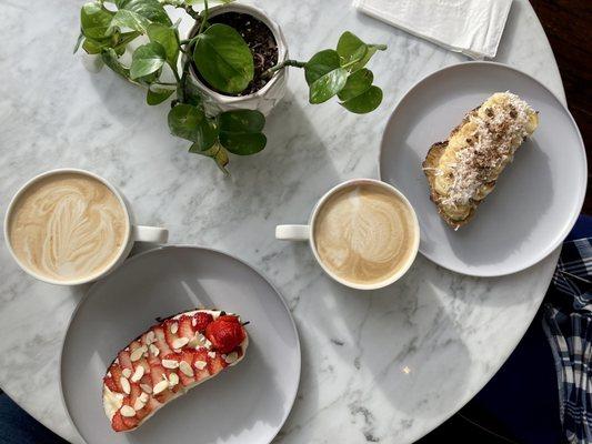 Italian Fruit toast & Toasty Coconut (I think -- this was my friend's order & it was a few weeks ago). Plus two very delicious lattes.