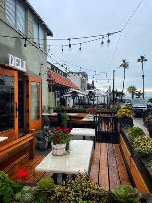 Patio seating with a Beach View