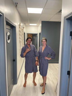 My boyfriend and I before the Cedar Bath in the gorgeous spa