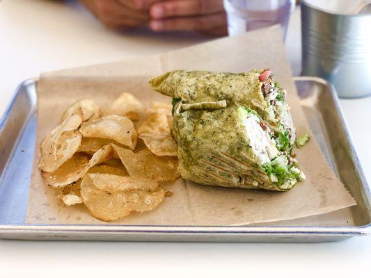 Yummy Cobb wrap and homemade chips!