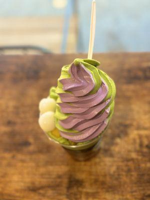 Mix Matcha and Taro Soft Serve