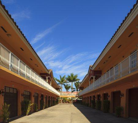 Private garages are assigned to each guest room.