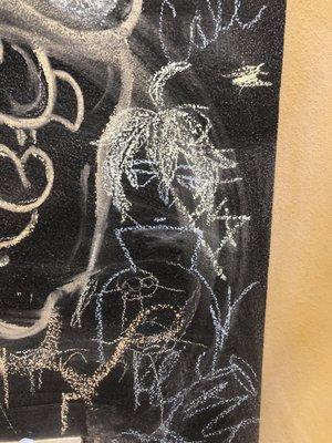 Chalk board doodles while ya wait to the left of the cashier counter