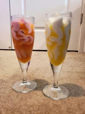 Left is guava and mango flute, right is limoncello flute