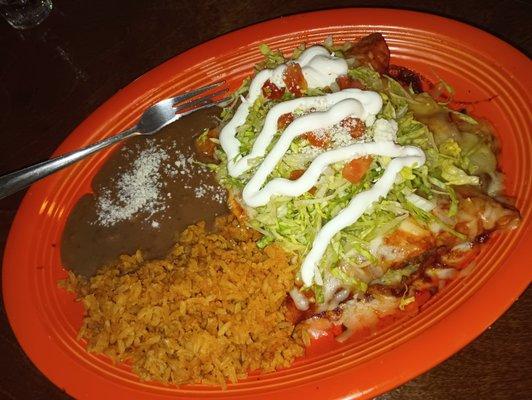 Carne Asada, Barbacoa, Carne Molida Enchilada Dinner $20. (Upcharge for choosing different meat in all 3)