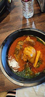 Amala, gbegiri with ewedu and stew