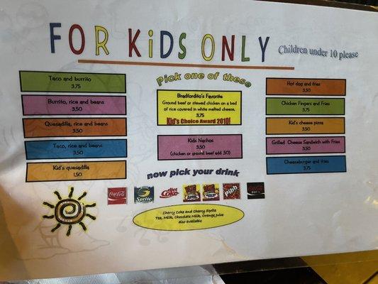 Kids menu