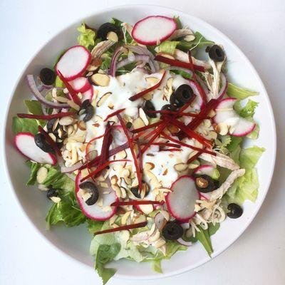 Summer chicken salad with yogurt dressing