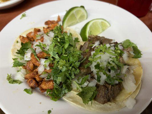 Delicious al pastor and lengua (beef tongue) Mexican style tacos!