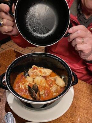 Cioppino with linguine.