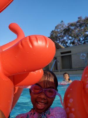 Only 4 days shy of 5 years, Tiana enjoying play-time after today's lesson: Drowning Prevention thru my Swim Safe Survival Skills!