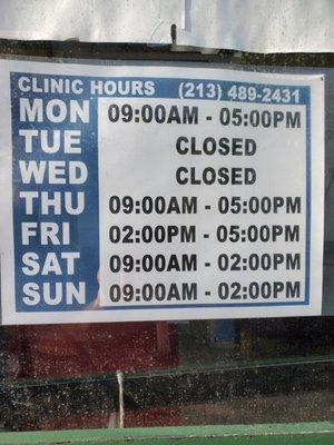 New clinic hours beginning 1 May 2023