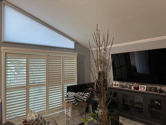 Custom shade roller shade providing shade to TV room for everyone's comfort