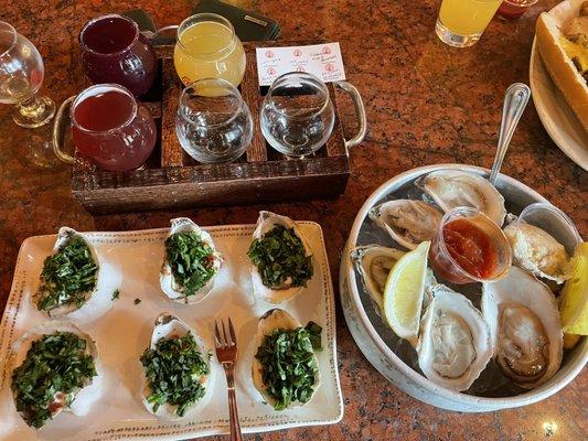 Oysters and beer flight