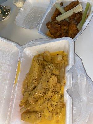 cheese fries and wings