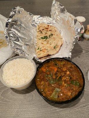 Kadai Masala with vegetables, Garlic Naan Bread