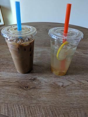 Oolong signature latte and sparkling honey ginger tea