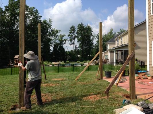 Work in progress on a Pergola framing job