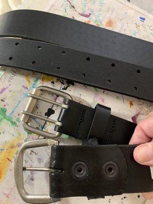 Belts, one with a fixed buckle, the other with an replaceable buckle