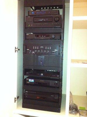 Hidden audio video equipment in rack.