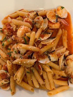 Seafood Pasta; comes with bread and a salad. Absolutely delicious!!!