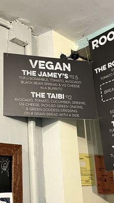 Vegan menu