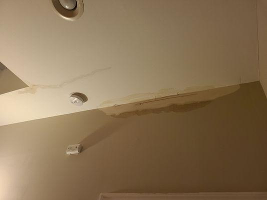 Interior damage caused by newly installed leaking roof