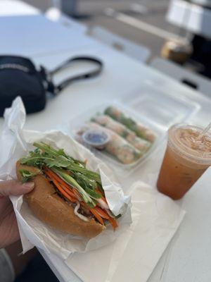 Banh mi spring roll and Thai ice tea