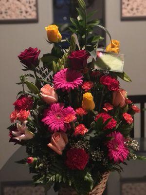 A photo of the flowers that were delivered that day, courtesy of my mother.