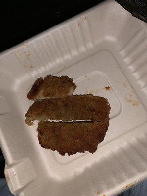 "Chicken sandwich" was a pile of crumbs and three pieces of chicken