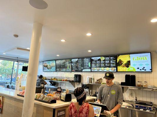 View of menu, where you place orders, and where they make everything.