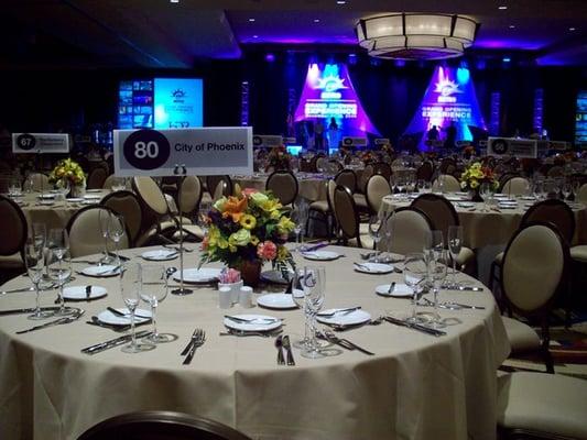 Ballroom set for guests of the METRO Light Rail Grand Opening Appreciation Dinner produced by Entertainment Solutions.