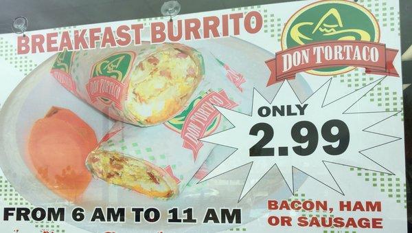 $2.99 breakfast burritos