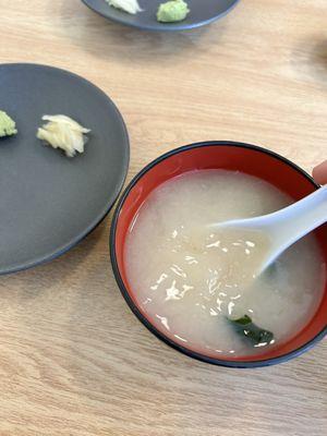 miso soup, fresh wasabi and ginger