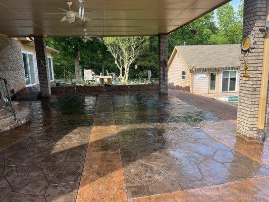 Colored stamped concrete provided by con south,Inc