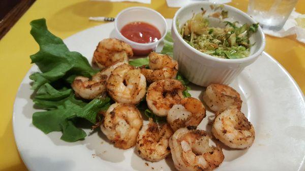 Blackened shrimp with Brussel sprout slaw