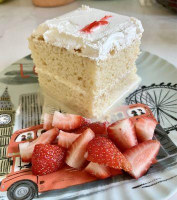 Tres leches so good with fresh strawberries.