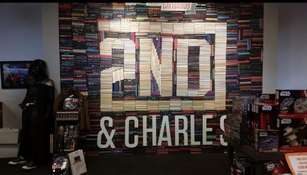 The book wall inside the store. Very cool!