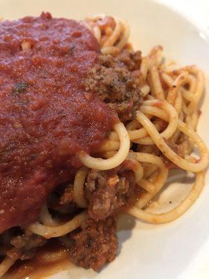 I ordered spaghetti with meat sauce. It was spiced plainly, which allowed me to add whatever I wanted.