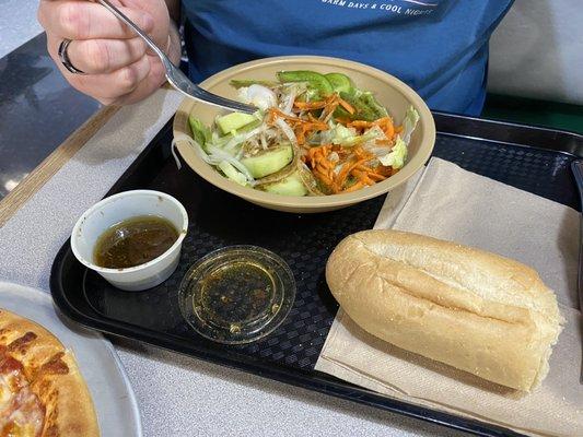 Side salad with balsamic and a side of bread.