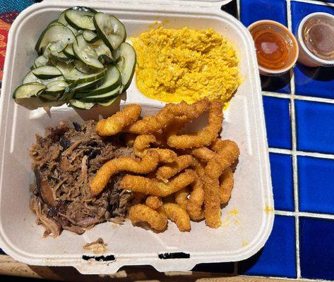 Pulled pork BBQ plate (note the absurdly finely chopped coleslaw)