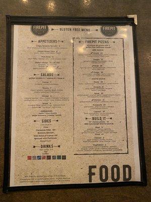 Gluten free menu