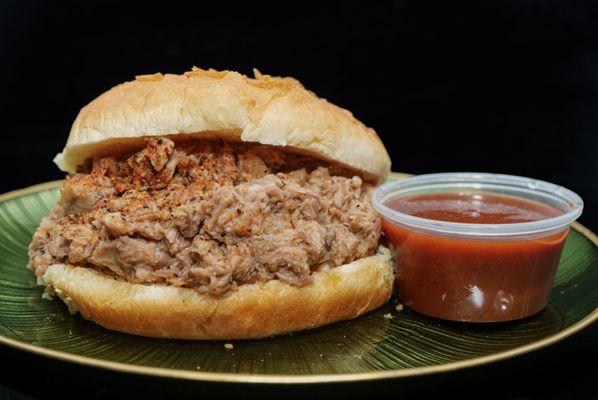 Chopped Brisket with homemade bbq sauce on the side