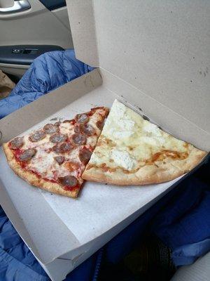 White slice and plain slice with sausage. I paid $7 per slice. Is it me or is that a little crazy for a pizza slice?