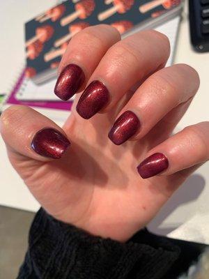 We did this shiny maroon that changes in the light, so obsessed!